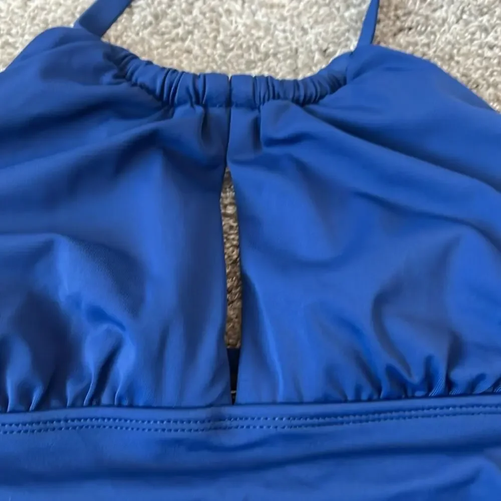 NWT $135 LAUREN Ralph Lauren Plus Sz 14 Sapphire Blue One‎ Piece Swimsuit Halter